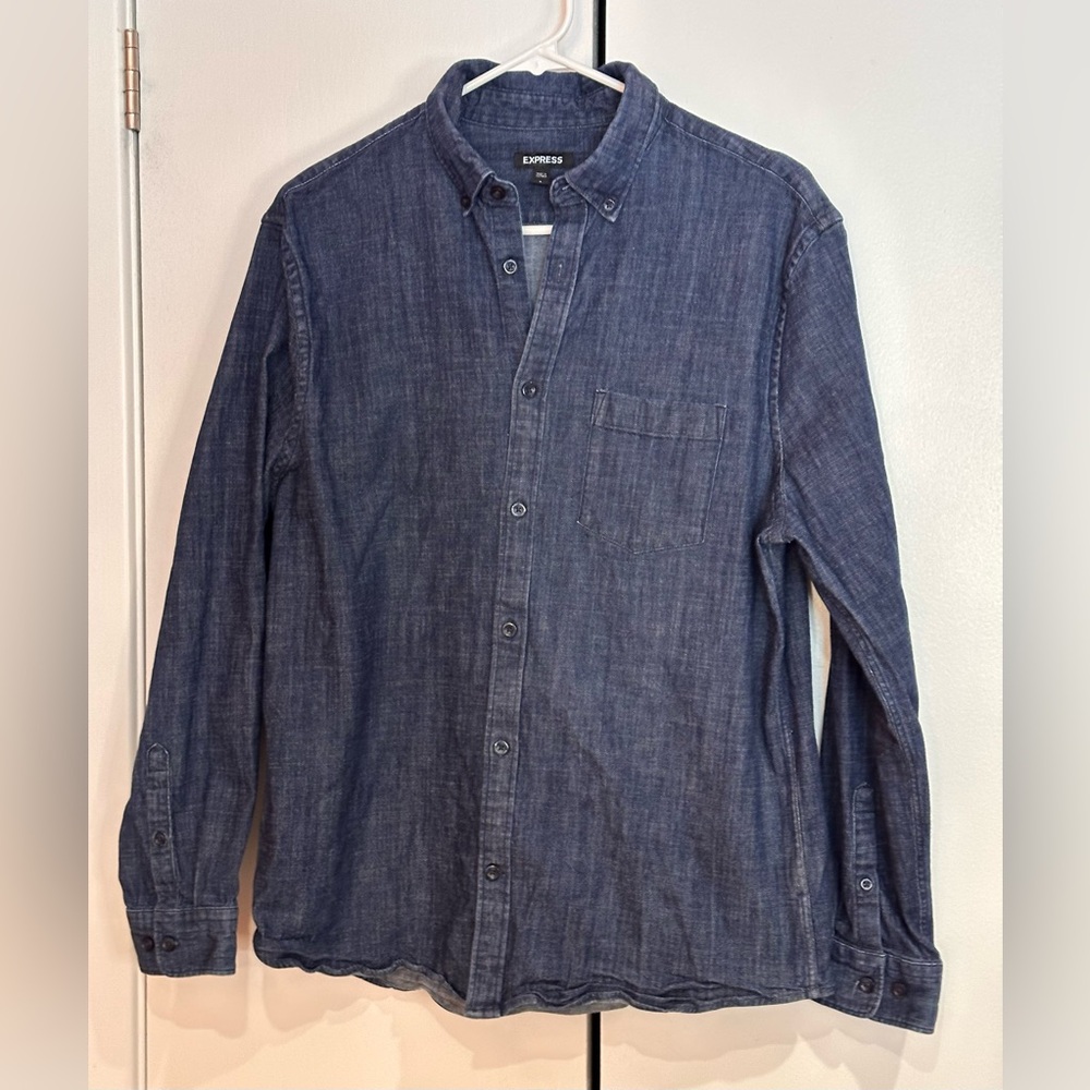 Express Blue Casual Button Down Shirt